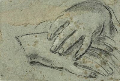Mains croisées (recto) ; pied droit partiellement couvert par une draperie (verso) - Giacomo Cavedone
