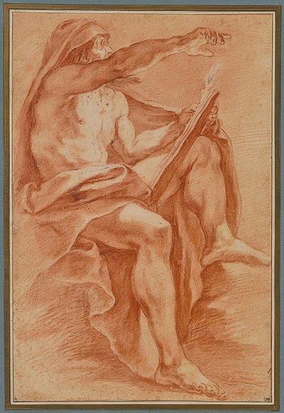 Prophète assis pointant vers la droite, avec livre et lumière - Giacomo Cavedoni