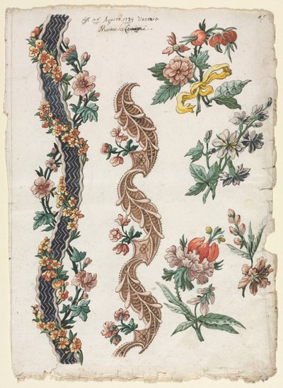 Dessins floraux et bandes florales, 1784 - Giacomo Cavenezia