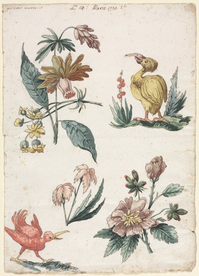Motifs floraux avec deux oiseaux - Giacomo Cavenezia