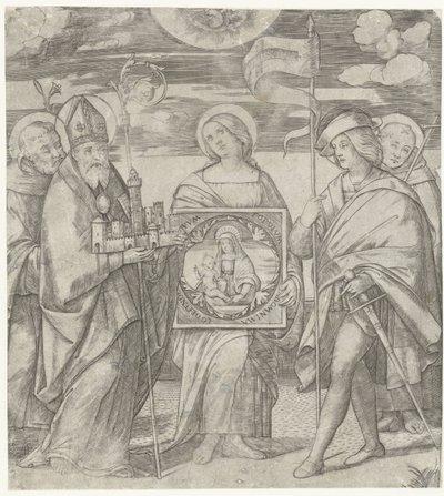 Cinq saints patrons de Bologne avec image de Marie - Giacomo Francia