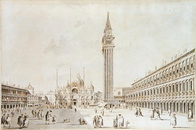 Vue de la Piazza San Marco vers la basilique et le campanile - Giacomo Guardi
