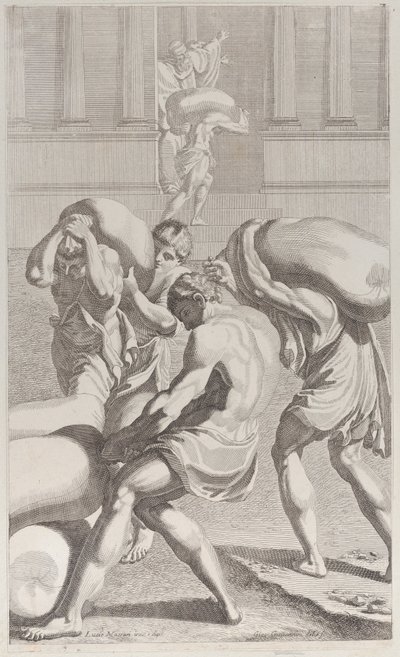 Hommes apportant des sacs de plomb au monastère de Saint-Benoît, 1687-1717 - Giacomo Maria Giovannini