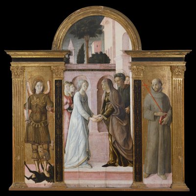 Triptyque : La Visitation, entre Saint Michel et Saint François - Giacomo Pacchiarotti