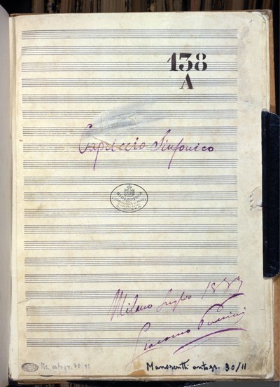 Partition manuscrite pour « Capriccio sinfonico » par le compositeur Giacomo Puccini (1858-1924) 1883. Biblioteca del Conservatorio Giuseppe Verdi, Milan - Giacomo Puccini
