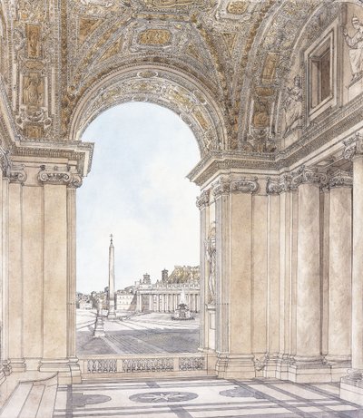 Vue de la Piazza San Pietro, Rome regardant vers le sud depuis le portique de la basilique, avant 1779 - Giacomo Quarenghi