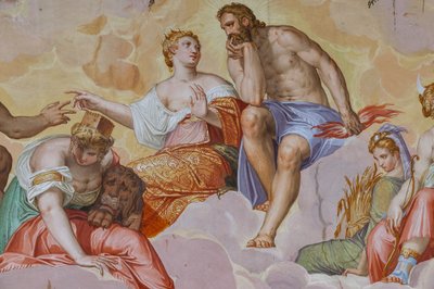 Junon, Jupiter, Cybèle allongés sur des nuages (détail) - Giambattista Zelotti