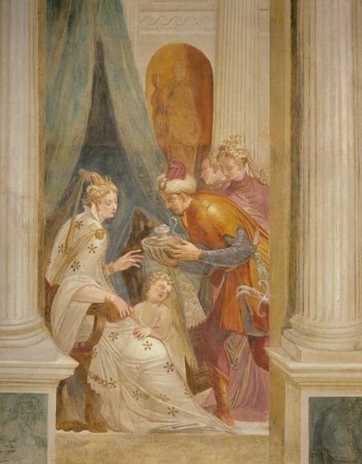 Mur droit représentant Sophonisba avec son enfant recevant le prochain pot de poison - Giambattista (1526 78) Zelotti