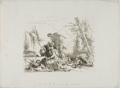 Une femme avec ses bras enchaînés et quatre autres figures, de Capricci - Giambattista Tiepolo