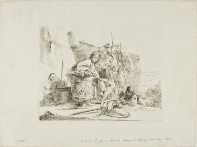 Jeune homme assis appuyé contre une urne, de Capricci - Giambattista Tiepolo