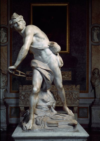 David lançant la pierre de la fronde. Sculpture baroque par Gian Lorenzo Bernini dit Le Bernin (1598-1680) - Gian Lorenzo Bernini