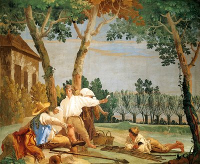 Paysans au repos, par Giandomenico Tiepolo (1727-1804), fresque, Salle des Scènes Rustiques dans la Foresteria, Villa Valmarana 