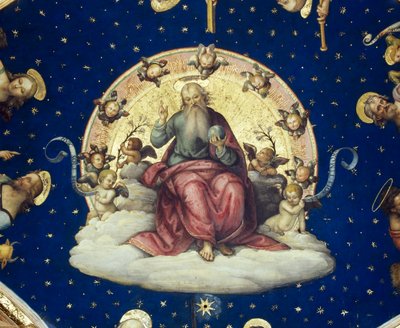 Dieu bénissant assis dans la gloire, détail de la scène des Histoires de la vie de Saint Jean Baptiste - Giannicola di Paolo