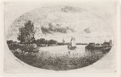 Vue de rivière avec un voilier - Gijsbertus Johannes Verspuy