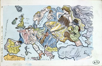 Carte postale représentant les pays d