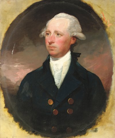 Portrait de Sir Thomas George Skipwith, mi-longueur, en manteau bleu, ovale feint - Gilbert Stuart