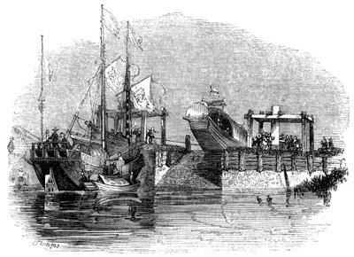 Bateau tiré sur une écluse ou un canal, 1847 - Giles