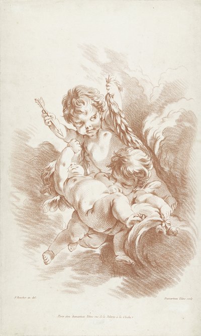 Trois putti jouant sur des nuages - Gilles Demarteau