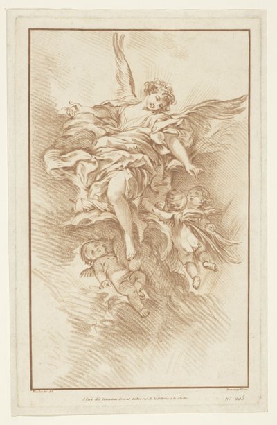 Ange avec trois putti dans les nuages - Gilles Demarteau