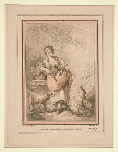 Fille nourrissant des poules - Gilles Demarteau