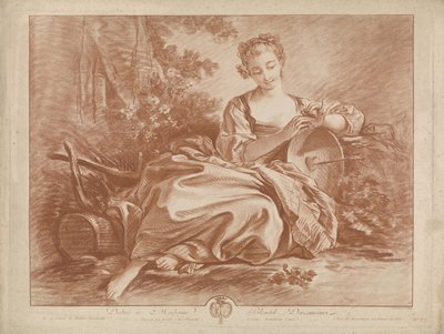 Jeune femme assise avec un bouclier portant un cœur transpercé d