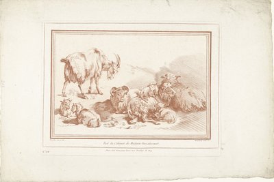 Moutons couchés avec agneaux et chèvre avec chevreaux - Gilles Demarteau