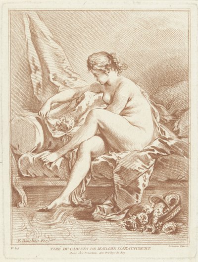 Femme nue assise sur un lit avec des fleurs - Gilles Demarteau