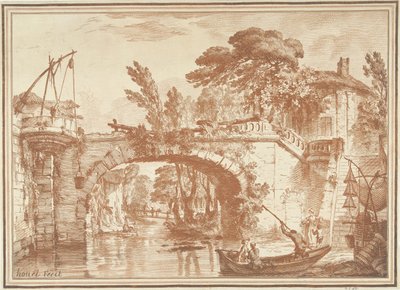 Paysage du sud avec pont et maisons près de la rivière - Gilles Demarteau