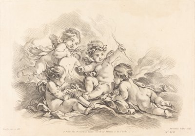 Quatre chérubins à la pratique de la cible - Gilles Demarteau, the Elder after François Boucher