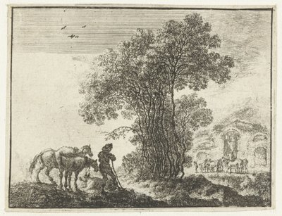 Paysage avec un paysan et deux chevaux - Gilles Neyts