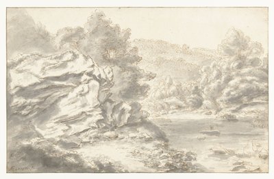 Rochers et rivière dans un paysage vallonné - Gilles Neyts