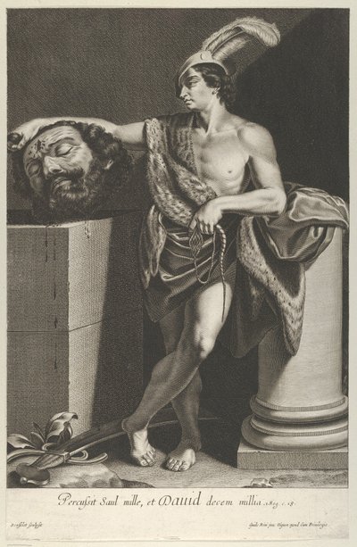 David debout avec les jambes croisées tenant la tête de Goliath sur un piédestal, vers 1635-45 - Gilles Rousselet