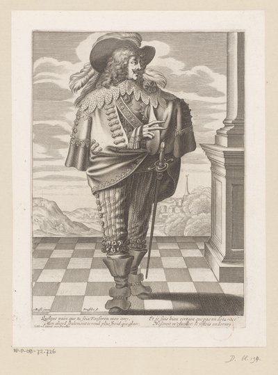Gentilhomme debout sur une terrasse, avec un paysage en arrière-plan - Gilles Rousselet