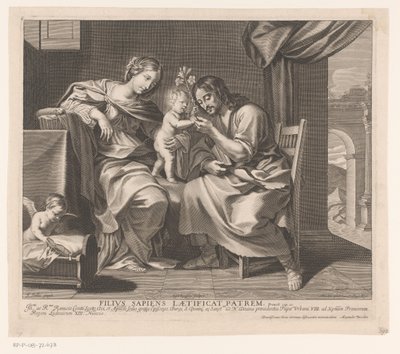 Sainte Famille et ange préparant un berceau - Gilles Rousselet