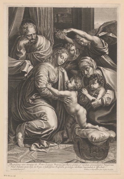 Sainte Famille avec Élisabeth, Jean-Baptiste et des anges - Gilles Rousselet