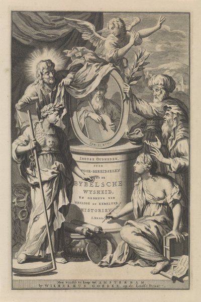 Figures bibliques révélant le portrait de Moïse (page de titre pour Wilhelmus Goeree, Voor-bereidselen tot de bybelsche wysheid, en gebruik der heilige en kerklijke historien, 1690) - Gilliam van der Gouwen