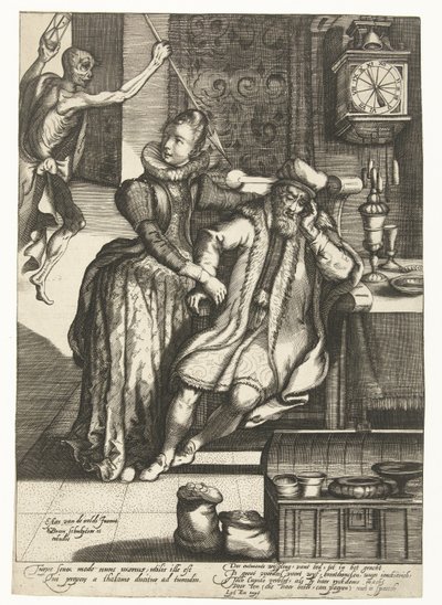 Jeune femme avec un vieil homme menacée par la Mort - Gillis van Breen