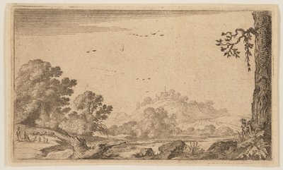 Rivière dans un pays vallonné partiellement ouvert, tiré de Douze paysages - Gillis van Scheyndel