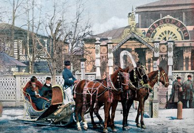Une troïka en traîneau à Moscou, Russie, vers 1890 - Gillot