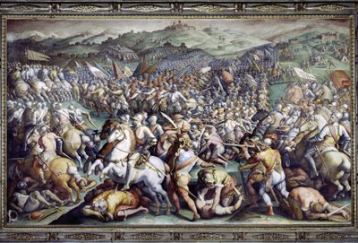 Bataille de Scannagallo en Valdichiana (Val di Chiana). Fresque de Giorgio Vasari et son atelier (1511-1574). Palazzo Vecchio (Salone dei Cinquecento) - Giorgio (and workshop) Vasari