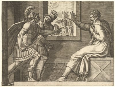 Caius Marius en prison, deux soldats cimbres entrant dans sa cellule, 1560-69 - Giorgio Ghisi