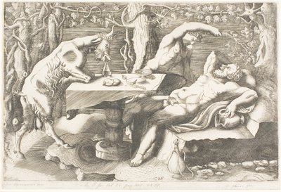 Satyre essayant de réveiller Silène avec une vigne - Giorgio Ghisi