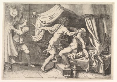 Tarquin attaquant Lucrèce, un serviteur à gauche témoignant de la scène, vers 1540 - Giorgio Ghisi