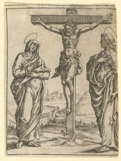 La Vierge des Douleurs: La Crucifixion, un des neuf compartiments entourant le V..., avant 1575 - Giorgio Ghisi