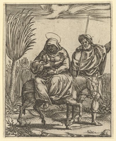 La Vierge des Douleurs : La Fuite en Égypte, un des neuf compartiments environnants, vers 1575 - Giorgio Ghisi