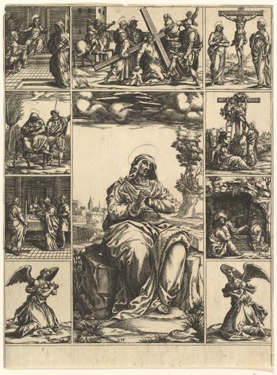 La Vierge des Douleurs, une image de la Vierge Marie entourée de neuf vignettes - Giorgio Ghisi