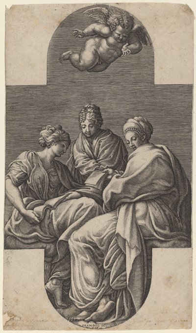 Les Trois Muses et un Putto Gesticulant - Giorgio Ghisi after Francesco Primaticcio