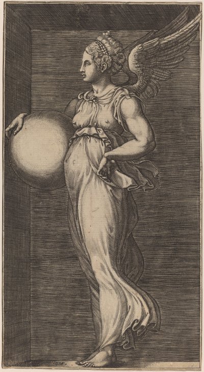 Figure allégorique tenant une sphère - Giorgio Ghisi possibly after Giulio Romano