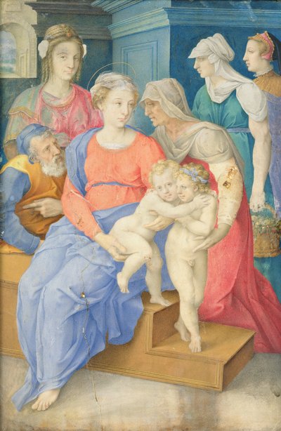La Sainte Famille avec Sainte Élisabeth, Saint Jean-Baptiste et trois dames nobles, vers 1557 - Giorgio Giulio Clovio