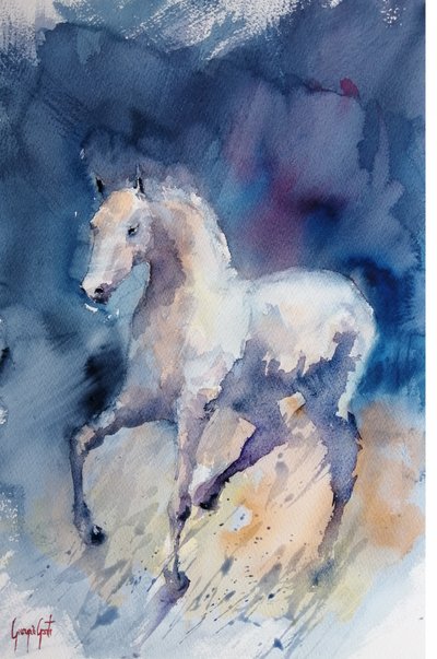 Un cheval blanc gracieux - Giorgio Gosti
